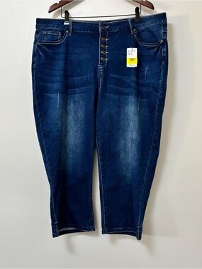 Suzanne Betro Dark Blue Button-Fly Ankle Jeans